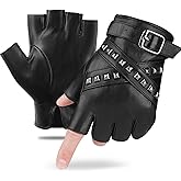 FIORETTO Mens Fingerless Leather Gloves – Half Finger Punk Style Sheepskin for Driving & Motorcycle – M16519