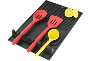 Golener Kitchen Silicone Utensil Rest - Spoon Rest with Drip Pad, Heat Resistant Resting Mat for Stove Sides, Spoon Holder for Kitchen Counter, Kitchen Gadget Utensil Holder, Spatula Rest Pad, Black