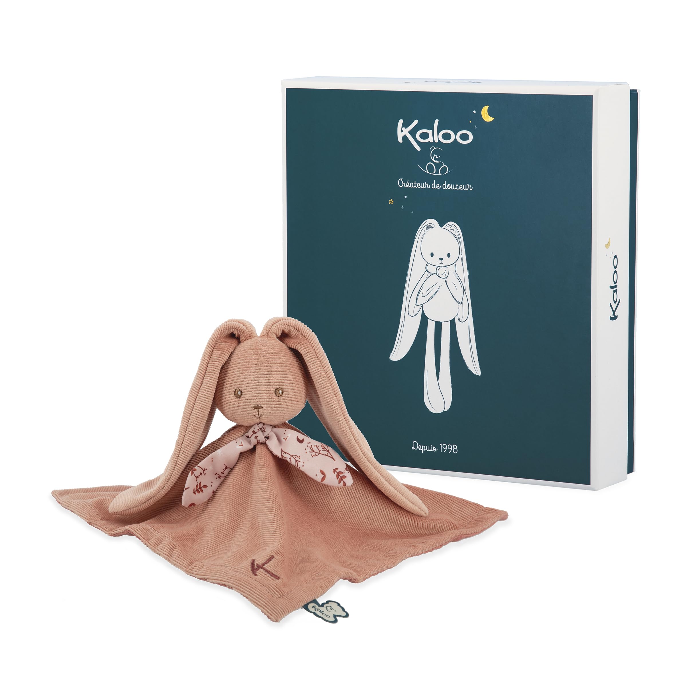 Kaloo - Lapinoo - Rabbit Comforter - Babies’ Plush - Terracotta - Square: 11.8"x11.8" / 30x30 cm - Material: Ultra-Soft Cotton & Corduroy - Gift Box - K972208
