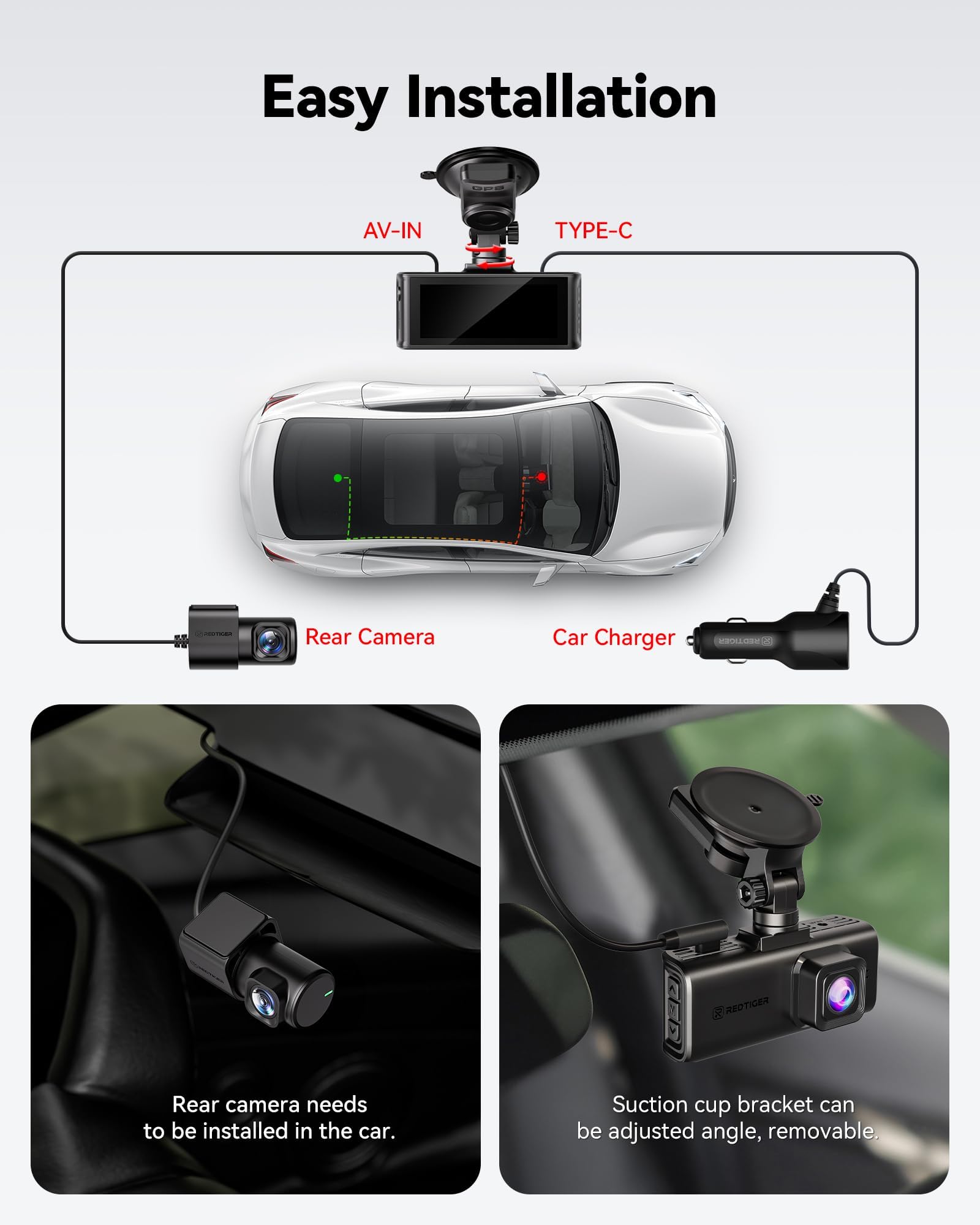 REDTIGER 4K Dash Cam Front and Rear, STARVIS 2 Sensor, Touch Screen 3.18