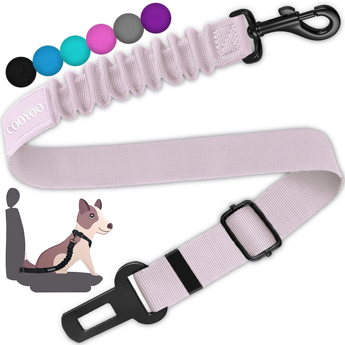 Photo 1 of COOYOO Dog Seat Belt,Retractable Dog Car Harness Seat Belt for Car Adjustable Nylon Pet Safety Seat Belts Heavy Duty & Elastic Bungee Buffer