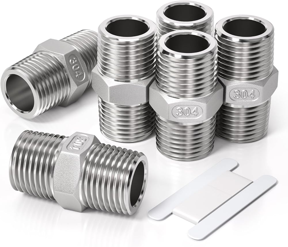 Bwintech 6 Pcs 1/2" Male to 1/2" Male BSP Stainless Steel Hex Nipple Pipe