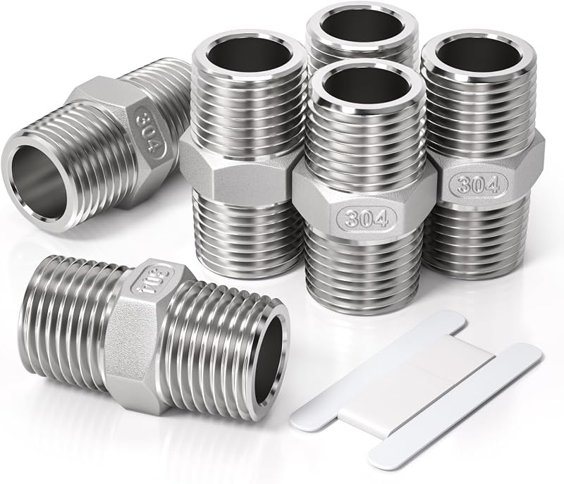 Bwintech 6 Pcs 1/2" Male to 1/2" Male BSP Stainless Steel Hex Nipple Pipe