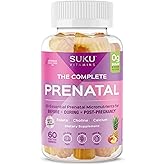 SUKU Prenatal Multivitamin Gummies – Folate, Calcium, Vitamin D3, B12, K2 – Sugar-Free, Vegetarian, Gluten-Free Pregnancy Support – Pineapple Peach Flavor – 60 Count