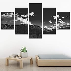 SIGNWIN 5 Panel Canvas Wall Art Monochromatic Mountains...
