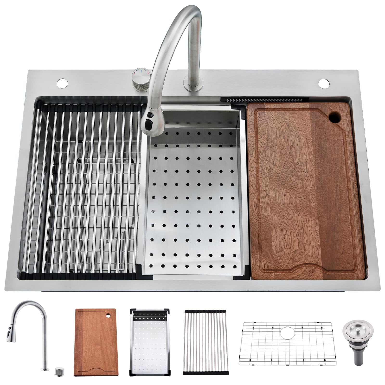 Sarlai 33 Inch Waterfall Kitchen Sink Drop In - Stainless Steel 16 Gauge Workstation Sink With Faucet Combo - View #5