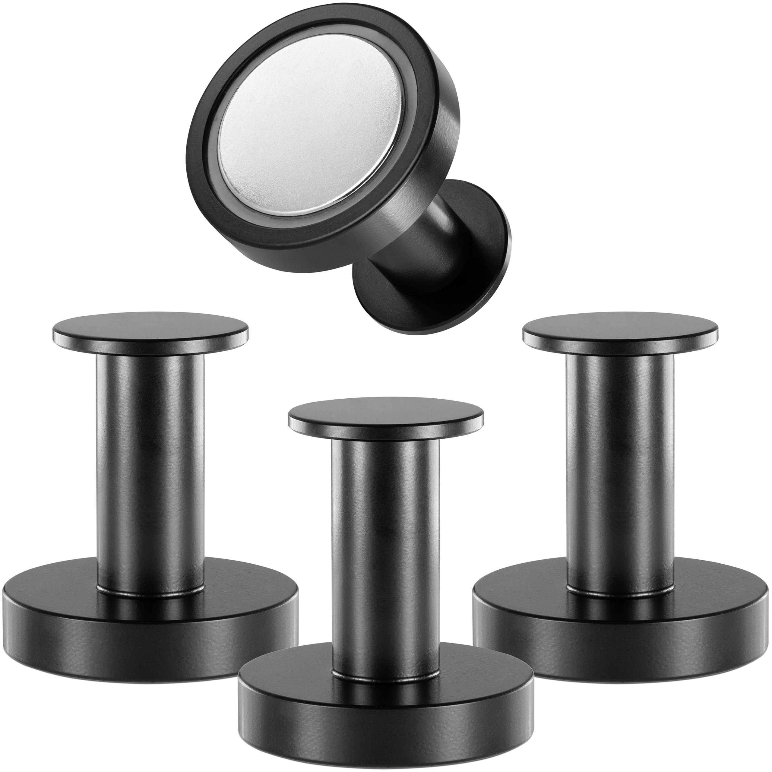 POPPSTAR Round Magnetic Hooks, Extra Strong – Set of 4 Matte Black Neodymium Hook Magnets, can be Used as Magnetic Coat Hooks, Towel Holders, Dish Towel Holders