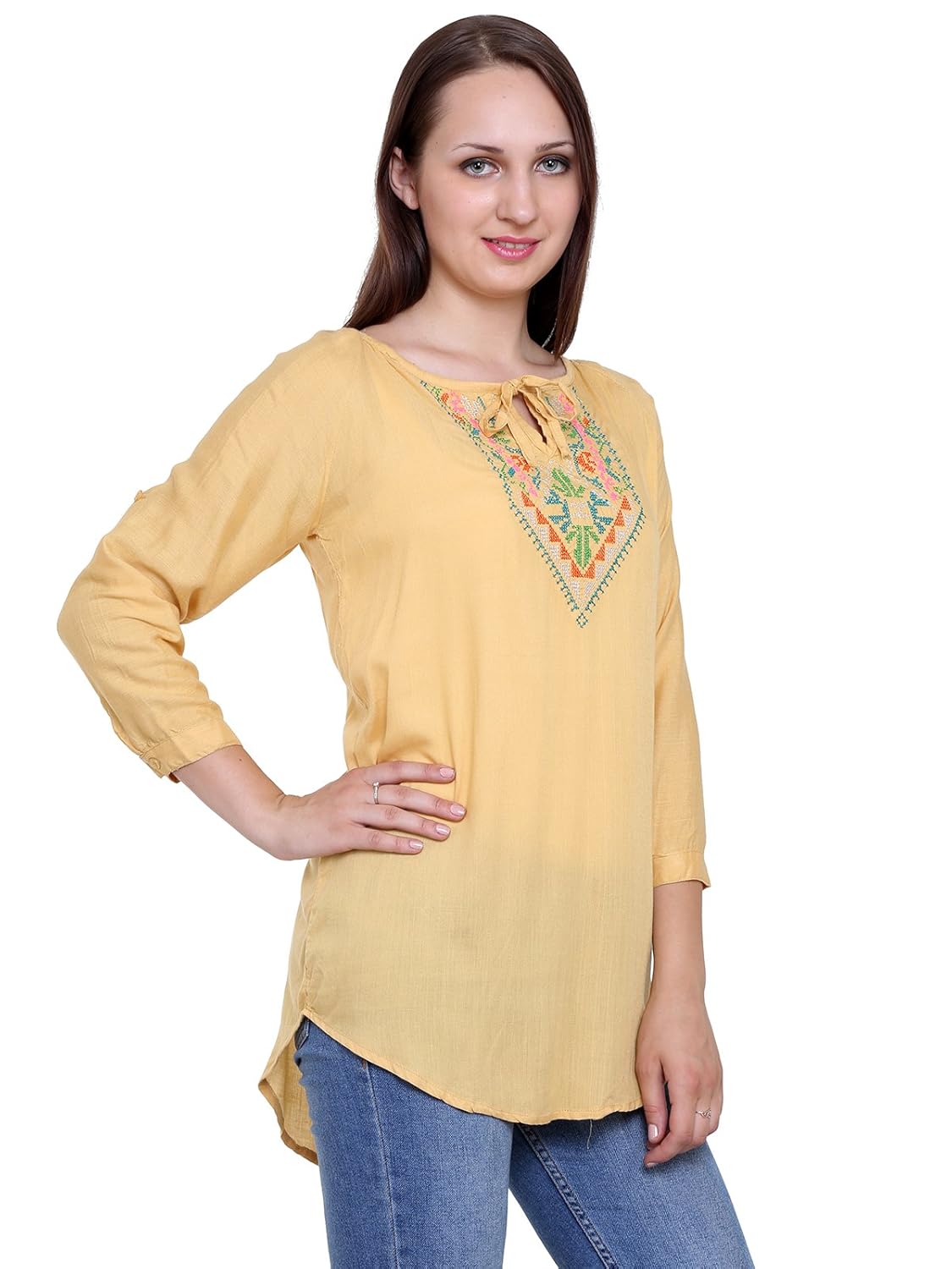 papsara yellow rayon women's long top