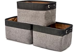 EZOWare Folding Storage Baskets, Canvas Fabric Organizer Bin Set With Handles for Nursery, Kids, Home Décor - 3 Pack/Black an