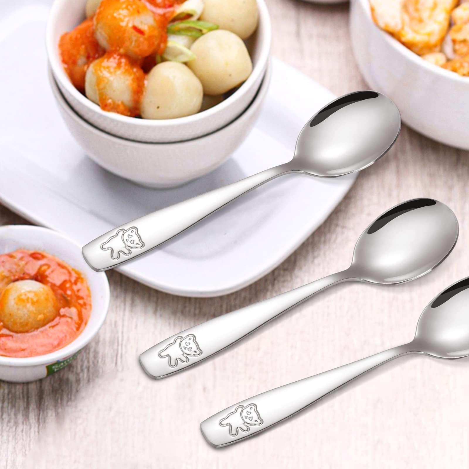 Pimoys 9 Pieces Toddler Spoons Kids Spoons, Kids Silverware Stainless Steel Toddler Utensils Metal Kids Cutlery Set Baby and Children Safe Flatware, Perfect for Small Hands