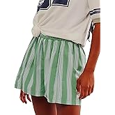 YKR Women Striped Boxer Shorts Y2K Elastic Waist Pajama Bottoms Lounge Shorts with Pockets Sleepwear