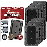 LULUCATCH Mouse & Insect Traps 12 Pack, Heavier Sticky Traps with Non-Toxic Glue for Small Mice & Insects. Sticky Mouse Traps