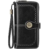 SENDEFN Wallet for Women RFID Blocking Leather Clutch Long Purse Large Capacity Credit Card Holder Wristlet