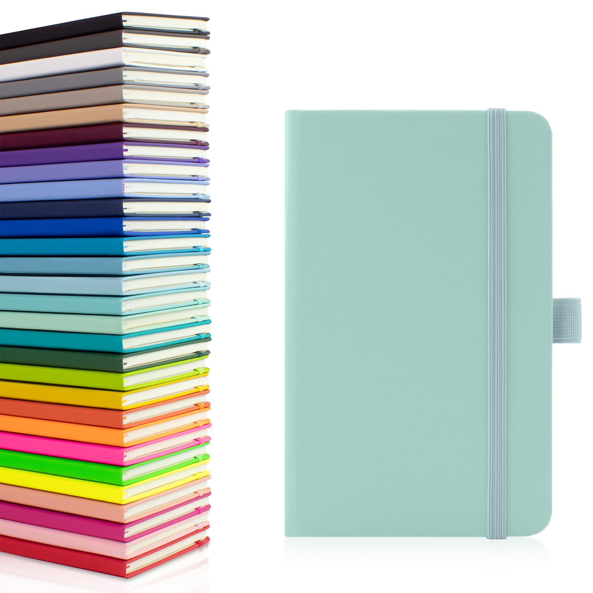 Notes London Eco A6 Notebook with Lined Pages, Pen Loop, Ribbon, Date Marks and Paper Pocket, Pocket Hardback Journal, Note, sustainably sourced paper (Pastel Celeste)