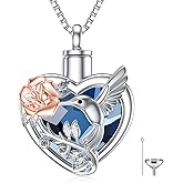 TOUPOP Hummingbird Urn Necklace for Ashes Sterling Silver with Crystal Cremation Jewelry w/Funnel Filler Keepsake Memory Jewelry for Women Girls