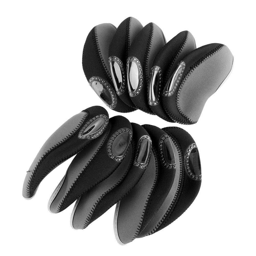 Dilwe Iron Head Covers,10 Pcs Club Heads Protector Iron Club Head Covers Clubs Headcover Set (Grey+Black)