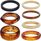 NoctisNest Tortoiseshell Resin Bangles Bracelets, 7 Pcs Chunky Boho Punk Geometric Acetate Plate Brown Acrylic Bracelet Stack, Trendy Resin Statement Wristband Wide Irregular Bangle Set for Women