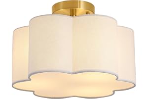 Aufrichting Flower-Shaped Semi Flush Mount Ceiling Light, 13" Ceiling Light Fixture with Flower-Shaped Fabric Shade, 3-Light 