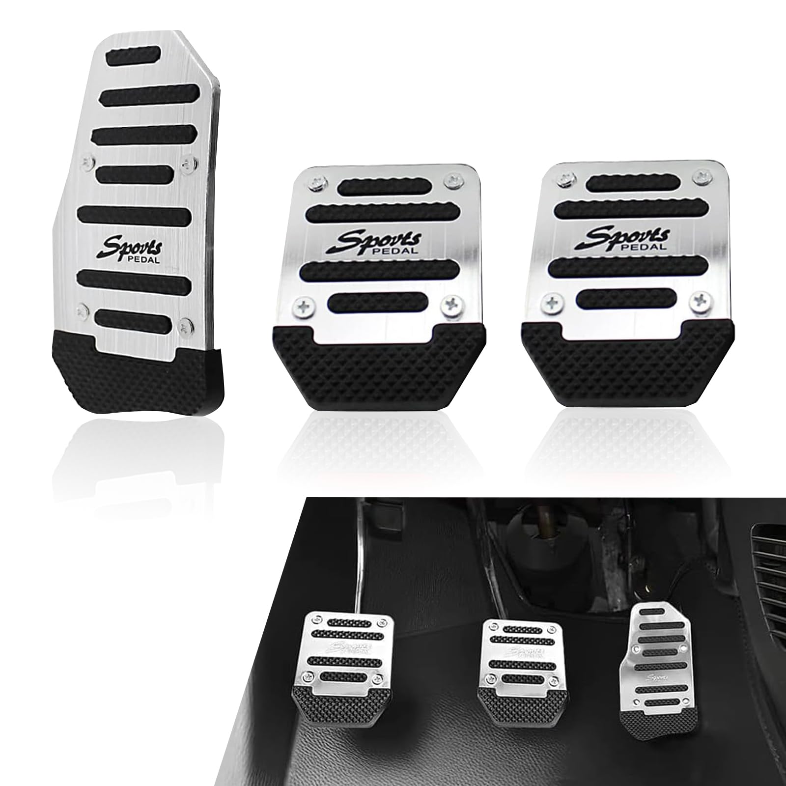 Photo 1 of gunroil 3 Pack Manual Car Pedal Pads Kit, Waterproof Durable Metal Vehicle Foot Pedals, Sports Design, Universal Automotive Transmission Brake Pad Accessories for Truck SUV Car (Silver)
