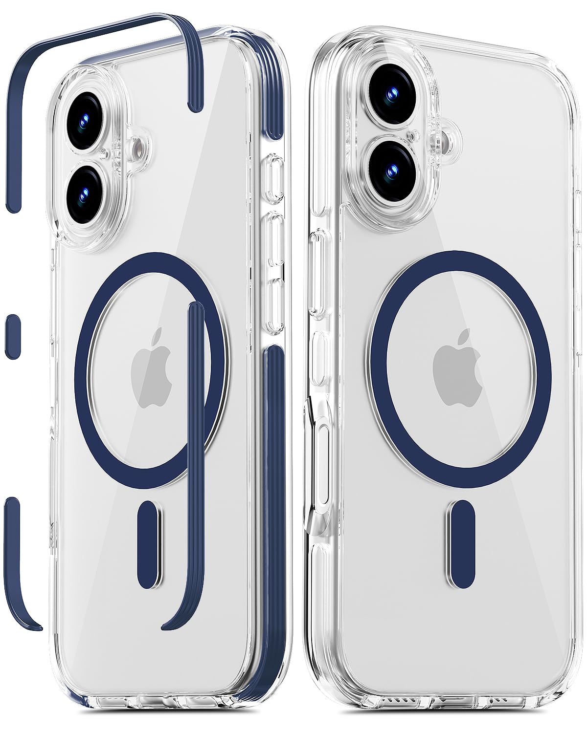 COOLQO for iPhone 17 Case: Clear Magnetic Phone Cases with Detachable DIY Soft Strip and Camera Cover Compatible with MagSafe Slim Anti Yellowing Shockproof Protective Phone Bumper, Blue