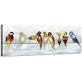 ARTISTIC PATH Abstract Birds Canvas Wall Art: Colorful Birds on Wire Picture Sparrow Painting Artwork for Living Room (45" W x 15" H, Multi-Sized)