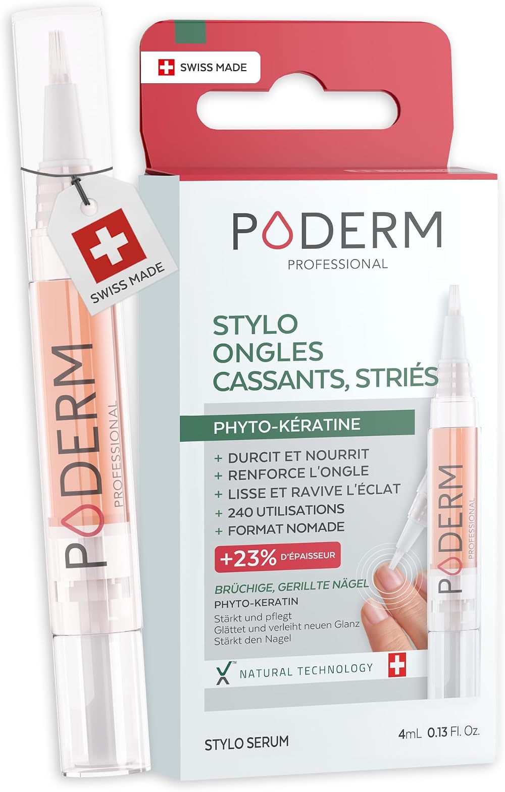 PODERM 5-in-1 Care Pen Nail Hardener 4 ml Phyto-Keratin Suisse Podiatrist