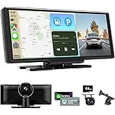 10.26 Inch Wireless Apple Carplay Screen for Car, Apple Car Play and Android Auto Screen with 4K Dash Cam Front and Rear Came