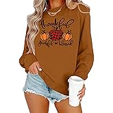 CAZYCHILD Thanksgiving Sweatshirts for Women Fall Pumpkin Shirt Thankful Grateful Blessed Tops Halloween Pullover Tee
