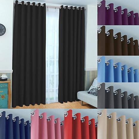 John Aird Eyelet Thermal Energy Saving Blackout Curtains Black