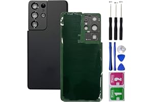 HQB-STAR Galaxy S21 Ultra Back Glass Cover Replacement for Samsung Galaxy S21 Ultra 5G SM-G998B, SM-G998B/DS SM-G998U SM-G998U1 SM-G998W,with Camera les Glass Frame and Pre-Install Tape+Tools Black