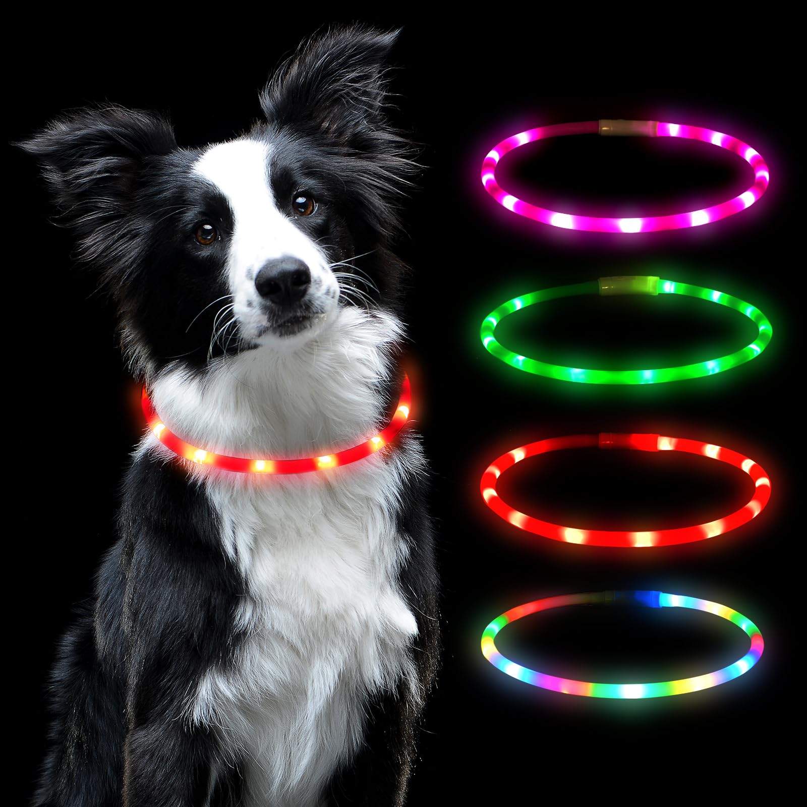 AUAUY LED Light Up Dog Collar, USB Rechargeable with Water Resistant Reflective Light Up Dogs Collar Flashing Light for the Dark Can Arbitrarily Cut to Size Collars for Any Dogs - Red — image 1