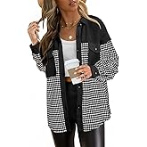 SHEWIN Shackets for Women 2025 Casual Long Sleeve Tops Button Down Plaid Fall Jackets