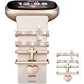 Ouwegaga Compatible with Fitbit Versa 4 Bands for Woman/Sense 2/Sense/Versa 3 Bands, Soft Silicone Sport Strap with 5Pcs Charm Decorative Ring Loops Compatible with Fitbit Smartwatch, Multi Colors