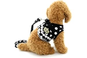 SELMAI Puppy Small Dog/Cat Dots Vest Harness Leash Set Mesh Padded No Pull Lead Black XL