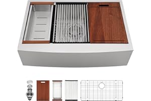 Sarlai 33 Farm Sink Stainless Steel - 33 x 22 Inch Farmhouse Kitchen Sink Ledge Workstation Apron Front Single Bowl 16 Gauge Stainless Steel Luxury Kitchen Farmer Sinks Basin