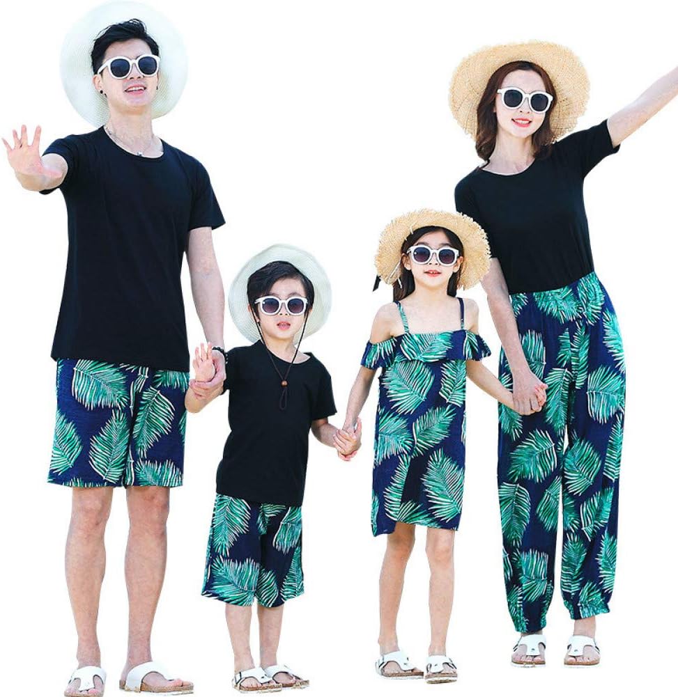 Summer Family Matching Outfits Casual Cotton Dad Son T-Shirt +Shorts Mum Wide Leg Pants Suit Daughter Strap Dresses Girl Dresses