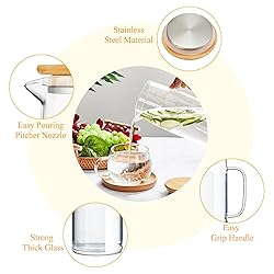 Hsei 2 Sets Glass Pitcher with Lid, 50 oz / 1500 ml