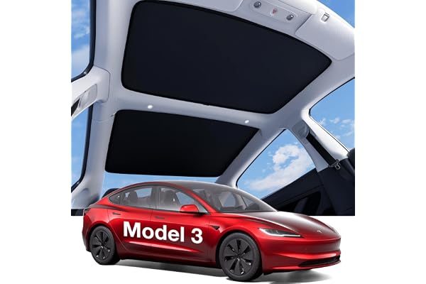 Wigoo 2026 Tesla Model 3 Sunshade Roof [Never Sag, Nano Ice-Crystal Coatings] Heat Reflective Glass Roof Sun Shade, Accessories for Tesla Model 3 2020~2026, Tesla Interior Black