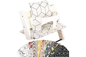UKJE Cushion Compatible with Stokke Tripp Trapp - Soft Seat for Infants, Babies & Toddlers, High Chair Accessories, Cotton Fabric Insert, Easy to Install, Handmade in Europe (White Geometric)