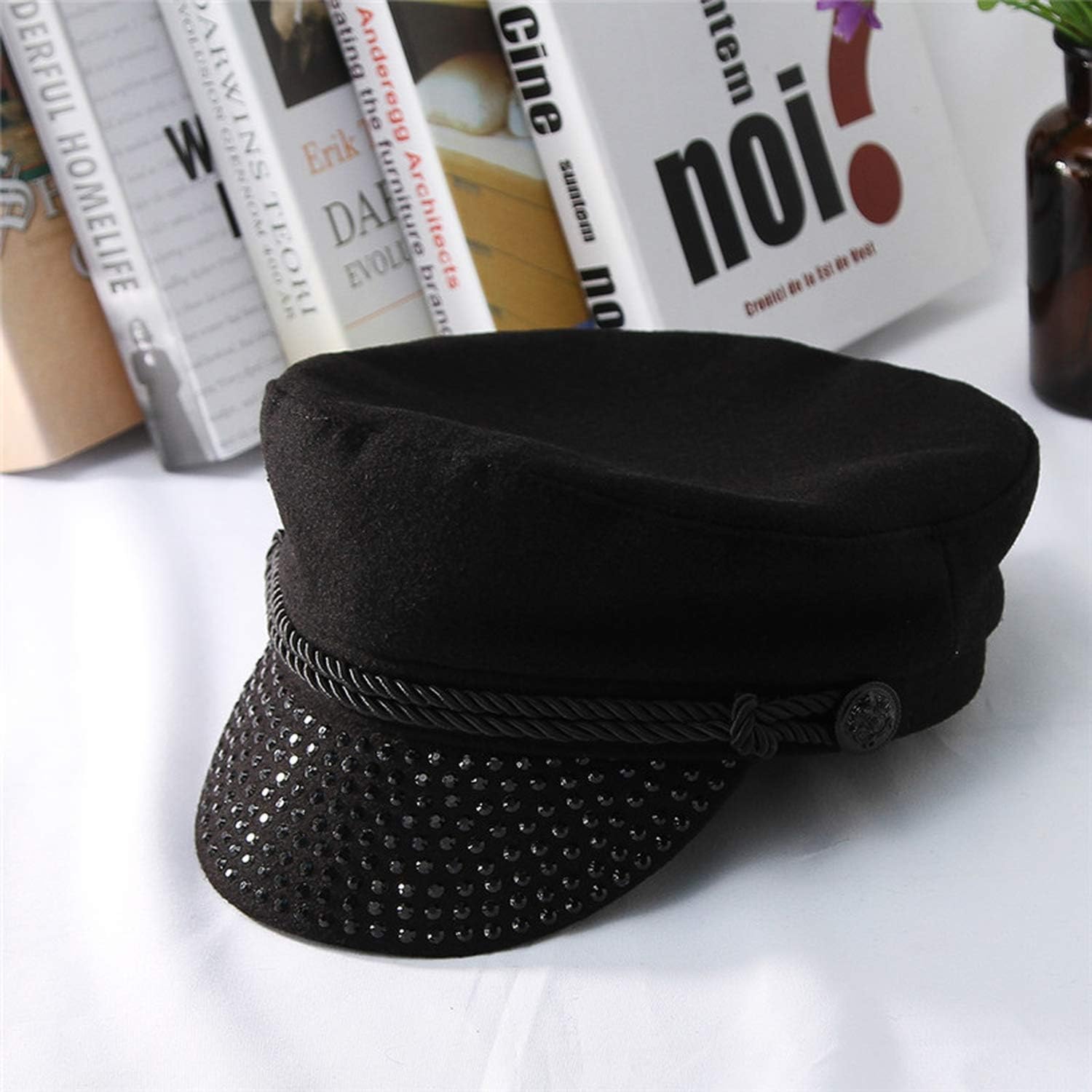 MEIZOKEN Boina Gorra Militar Mujer Punk Rhinestone Ajustable Newsboy