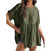 Tankaneo Womens Summer Babydoll Tops Casual Loose Fit Peplum Oversized Tunic Shirts