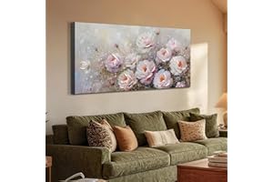 Acocifi Pink Flower Wall Art for Living Room Canvas Floral Picture Wall Decor Painting Bedroom, Vintage Wildflower Large Textured Picture Artwork Framed for Home Dining Room Office 40"x20"