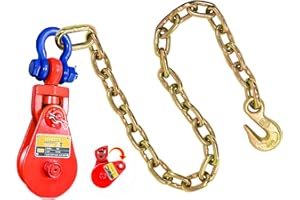 SENKEYFE Upgraded Snatch Block with Chain, Snatch Block 2 Ton WLL, for 3/8" Wire Rope,Snatch Block Pulley for Towing and Recovery，Rollback Wrecker Car Carrier Tow Truck Accessories