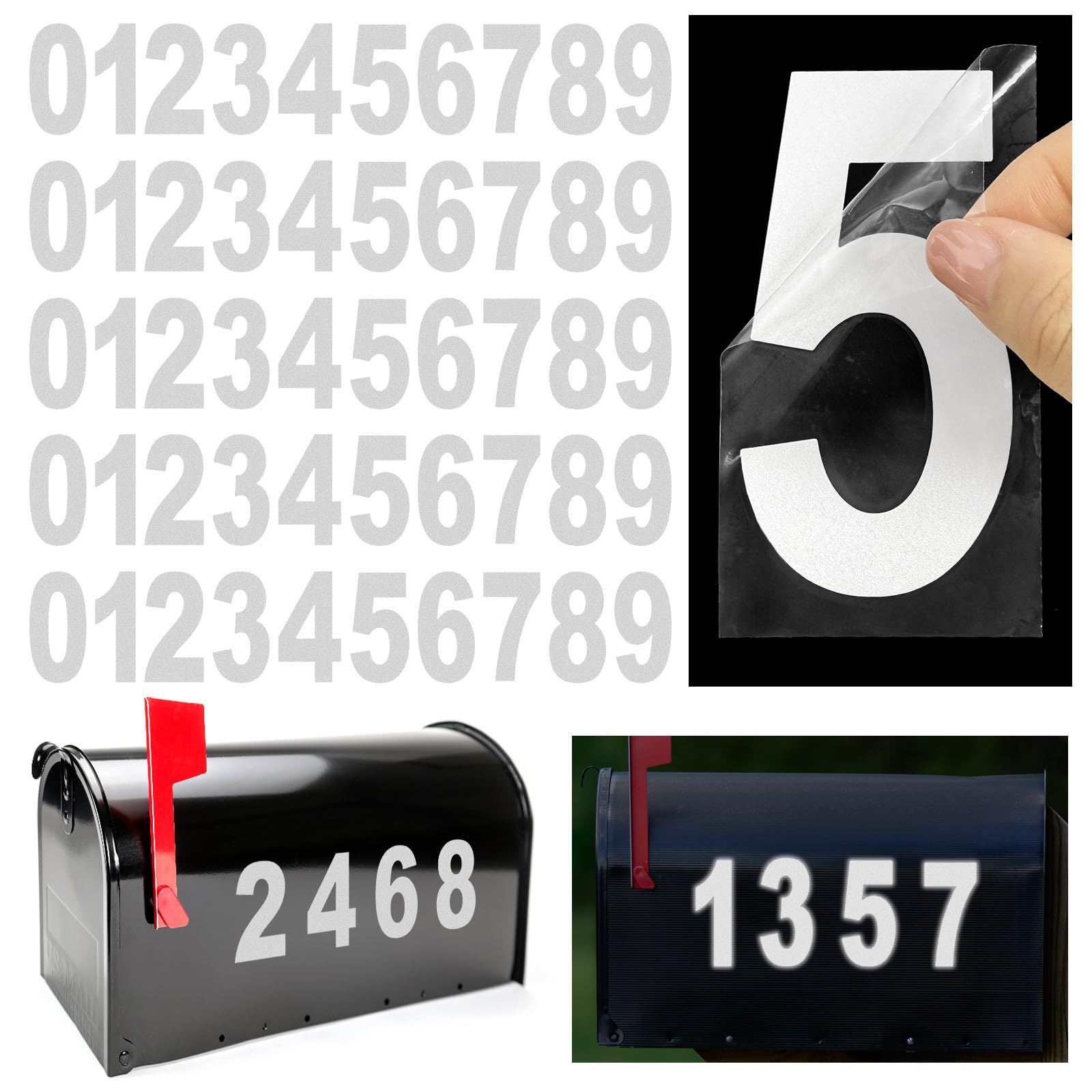 Photo 1 of 2 inch Reflective Mailbox Numbers Sticker (0-9, 5 Sets) for Outside, Strong Self Adhesive Vinyl House Numbers for mailbox, Signs, Door, Cars, Trucks, Home, Business, Address Number