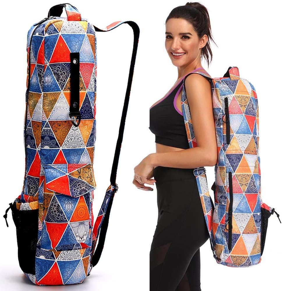 FODOKO Yoga Mat Bag, Full Zip Exercise Yoga Mat Sling Bag with Multi-Functional Storage Pockets, Smooth Zippers, Adjustable Shoulder Strap Yoga Equipment Bag
