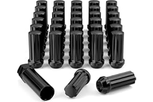 FLYCLE M14x1.5 Wheel Lug Nuts, 32pcs Black 14mmx1.5 Spline Lug Nut 2 Inch Tall with 1 Socket Key Compatible for Silverado Suburban Express Sierra Ram 2500 3500 F250 F350 8 Lug Aftermarket Wheels