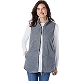 Woman Within Plus Size Zip-Front Microfleece Vest Long Fleece Vest