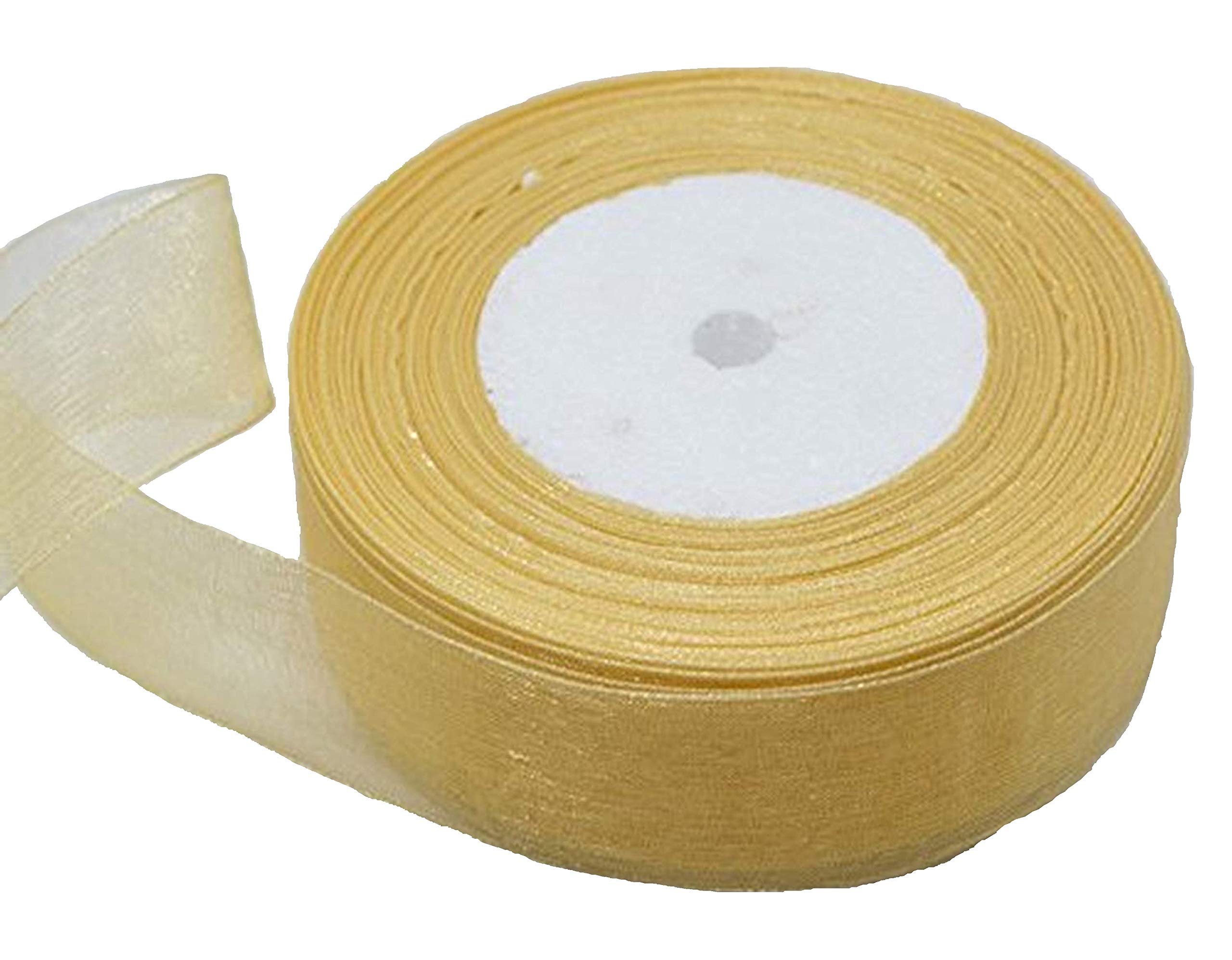 Organza Ribbon. Scrapbooking, Gift Wrap, DIY, Wedding, Home Decorations 45 Meters / 50 Yards s (25mm, Gold)