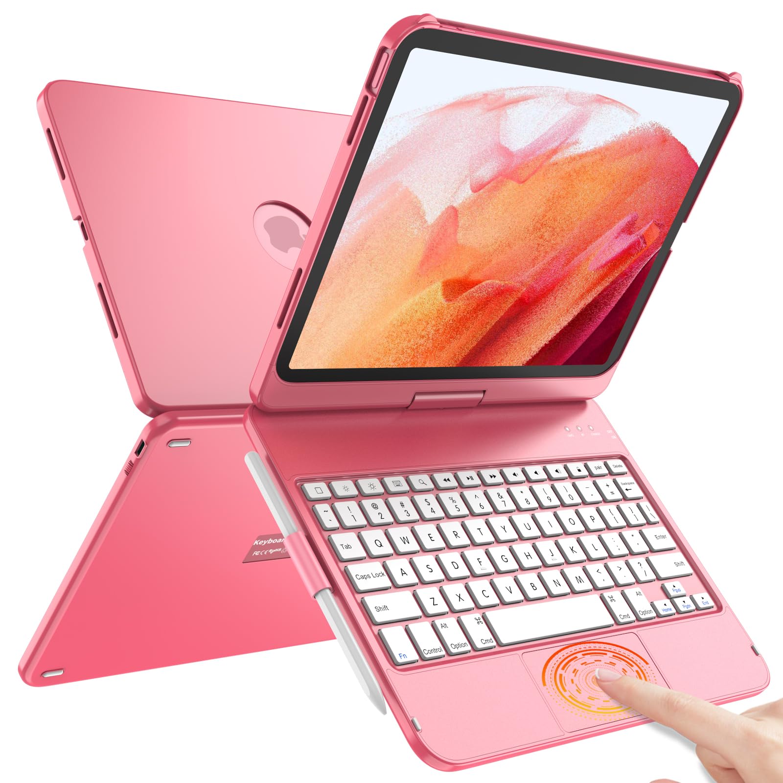 Photo 1 of TQQ Touch iPad (A16) 11th Generation Case with Keyboard (11", 2025) & 10th Gen (10.9", 2022) - 360° Rotatable, Thin & Light, Multi-Touch Trackpad for iPad (A16) 11th/10th Gen (Dark Pink)