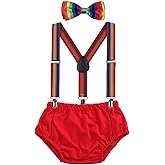 AWAYTR Baby Boys Cake Smash Outfit - First Birthday Party Suspenders Bow Tie Bloomers Set